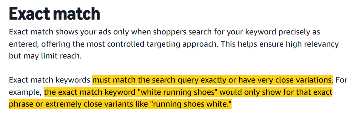 Amazon&rsquo;s word order example in the keyword targeting guide