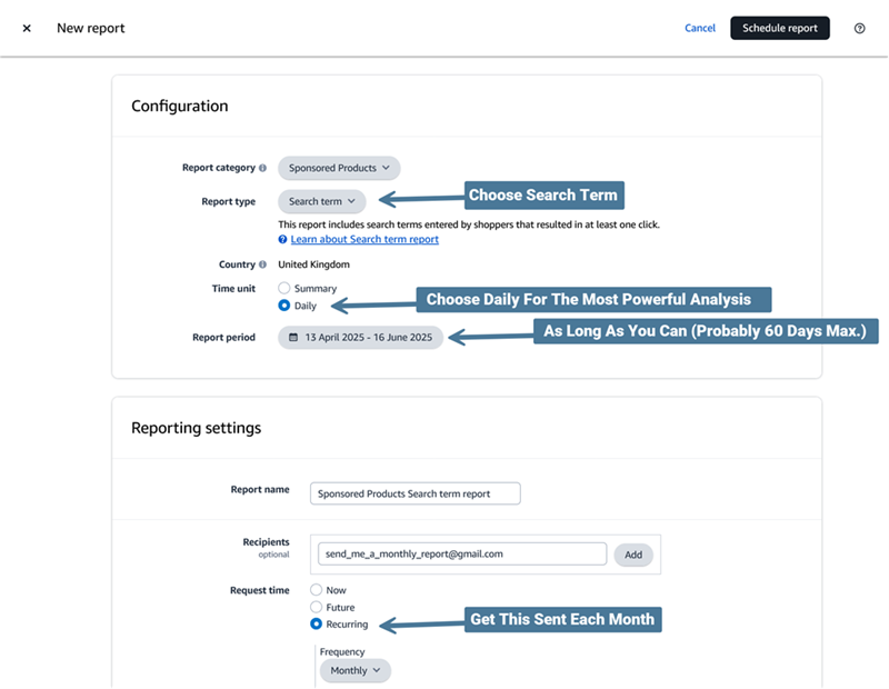 how to download your amazon search term report